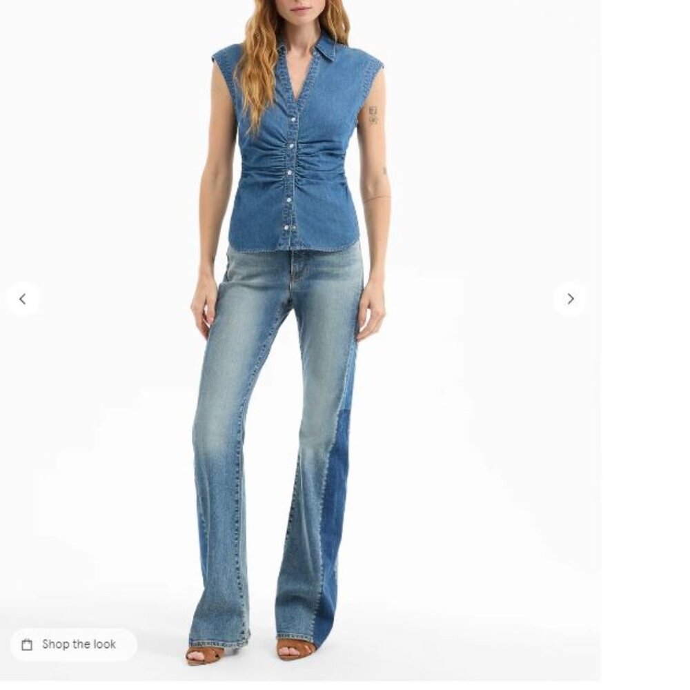 EUC Veronica Beard Sleeveless Denim Button-Down Shirt in Blue - Picture 2 of 8